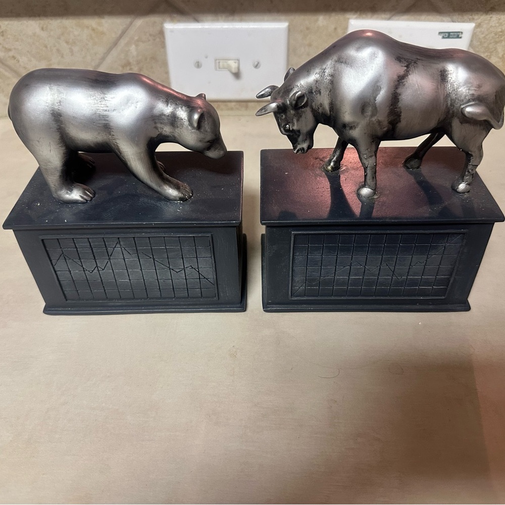 Silver Bull and Bear Bookends